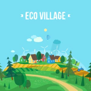 Eco village. Abstract forest. Wildlife.
