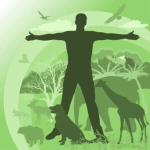 Illustration of man silhouttes with animal backgrounds